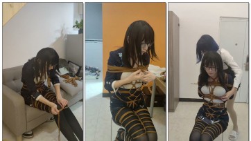【此间鸽者】黑长直御姐自缚，随后被人破门而入偷袭，用绳子加固后绑成驷马，不停的电击惩罚