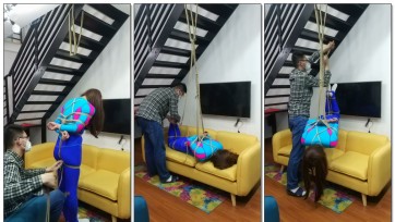 【伪娘诺诺】连体紧身衣的吊缚