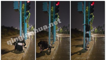 【Sub咔咔】户外大雨分腿器头顶背铐在路灯杆上SubM