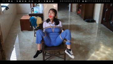 【clz原创】橘子学生装，红色口球全身固定在椅子上